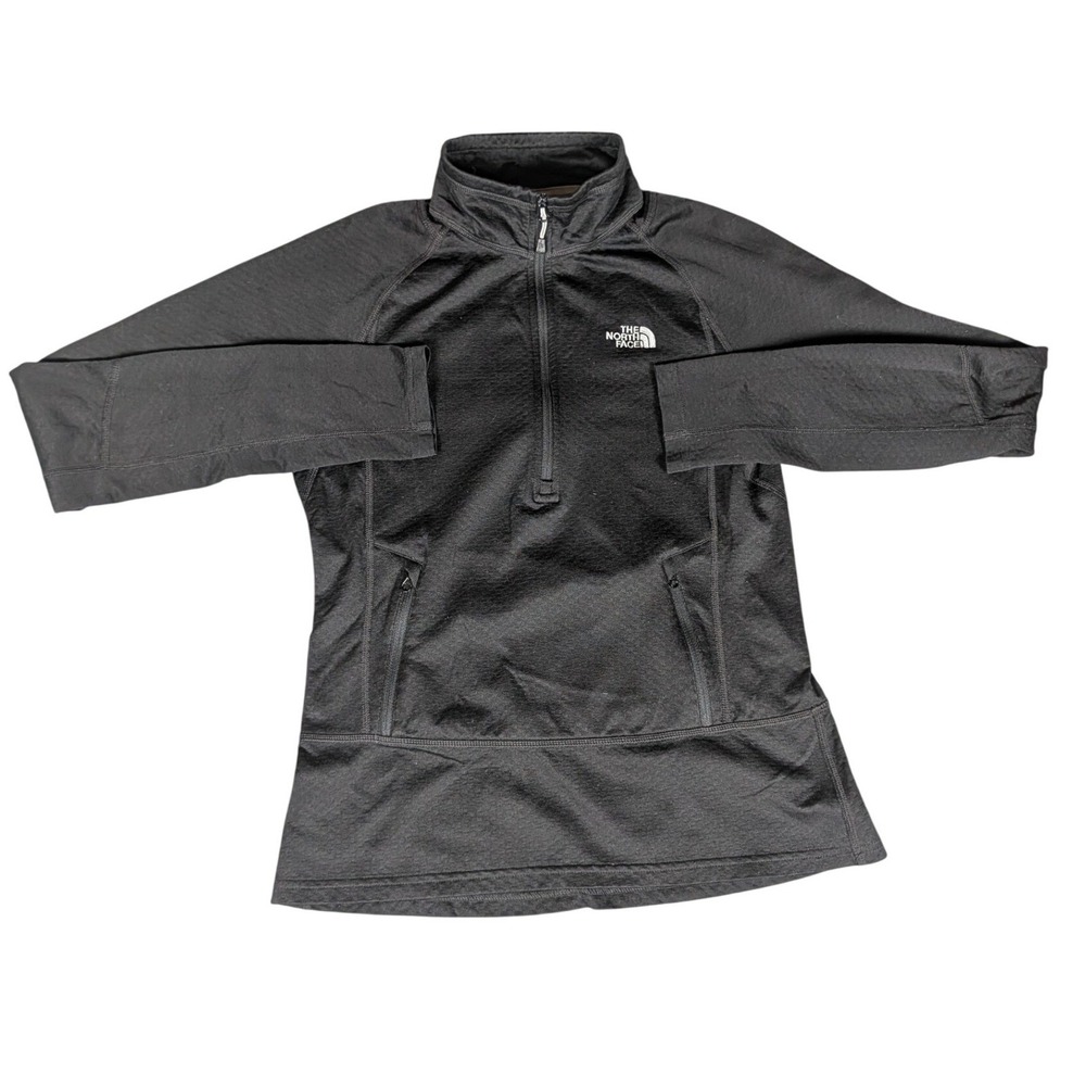 The North Face 1/4 Zip Pullover Women Small Black Thumbhole Pocket Good